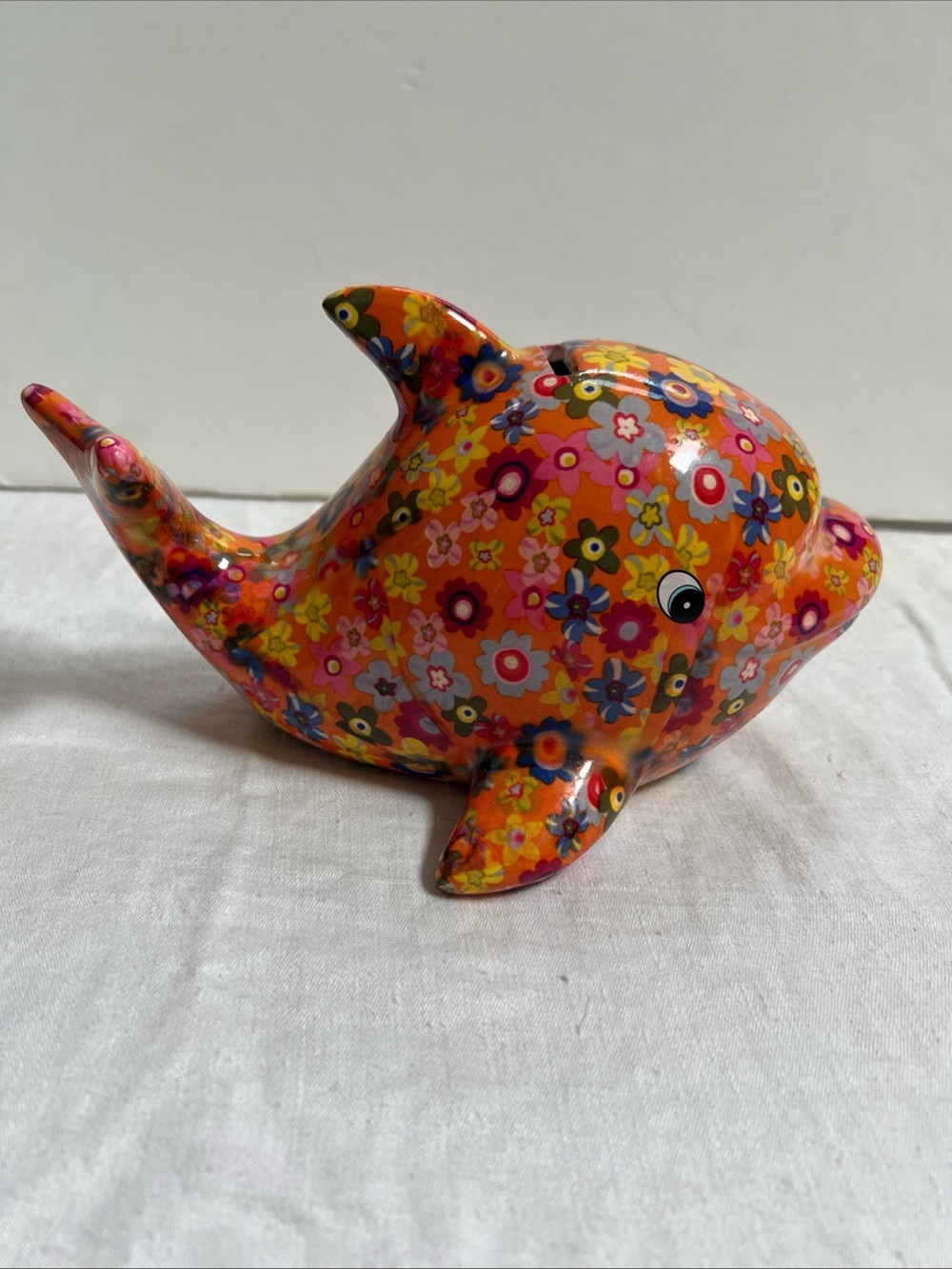 Pomme Pidou The Original Dolphin Collectible Floral Ceramic Coin Bank Colorful